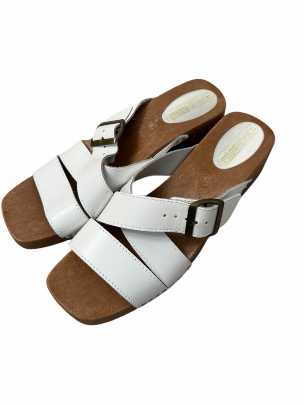 Leather Collection Vintage NWT Deadstock White Leather Slide Sandals W Buckle 11